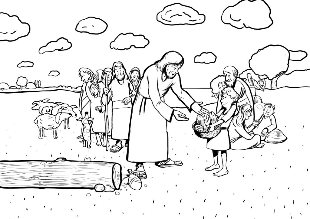 Ausmalbild Jesus hilft den Menschen 3